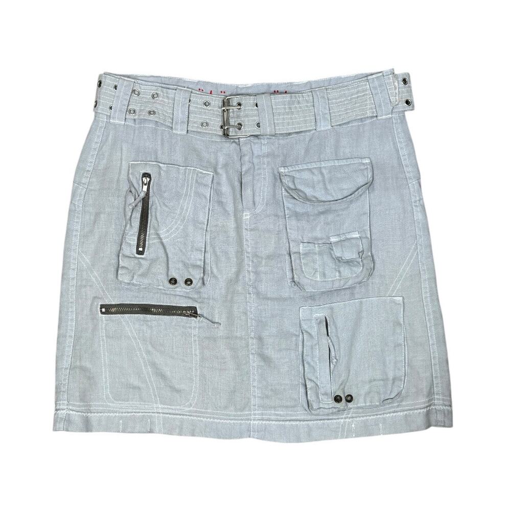 Pete & Greta Johnny Was Linen Cargo Utility Skirt 2 Light Blue Casual Grunge